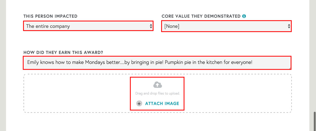 employee recognition form completed by employee