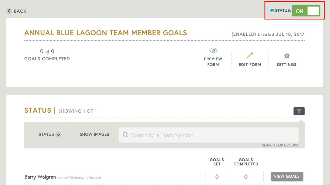 use team member goals for tracking employee performance