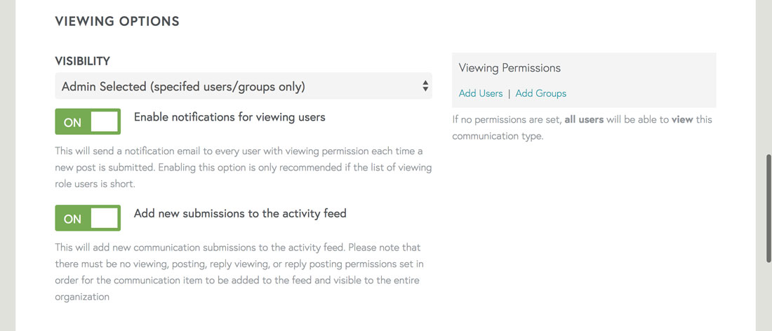 employee engagement platform allows you to choose viewing permissions for employee communication