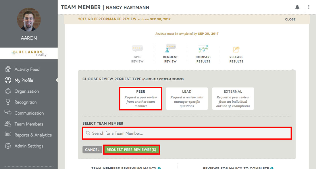 using free employee review software to request 360 peer reviews