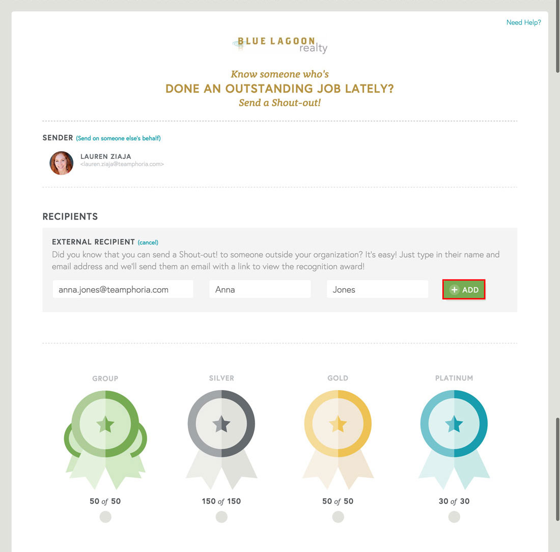 send an external link to view employee recognition