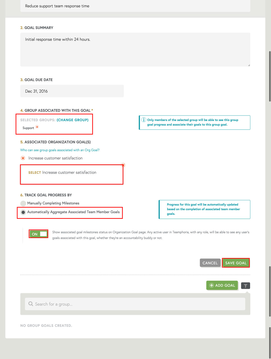 automatically aggregate employee goals to group goals to improve employee communication