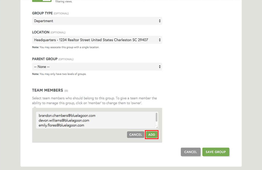 adding team members to employee communication group for employee review template