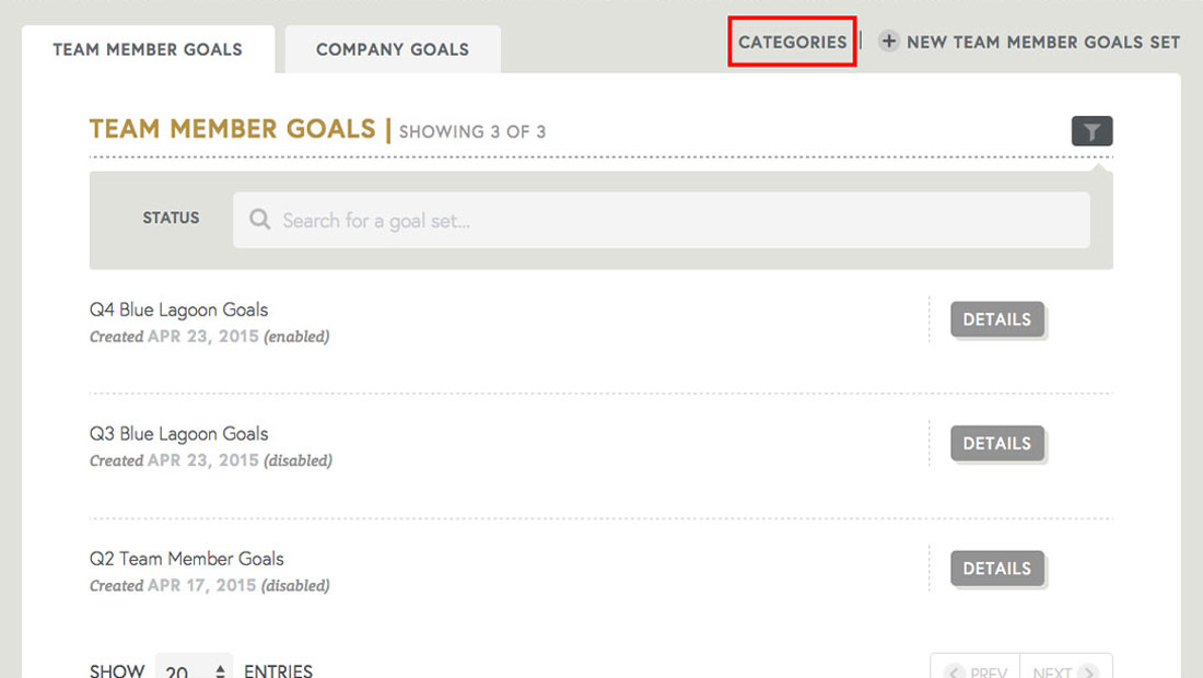 goal set categories in free performance management software