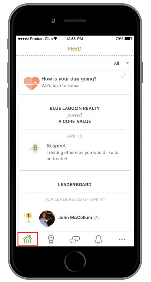 viewing employee communication and employee recognition on mobile app