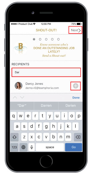 choose your employee to send employee recognition to
