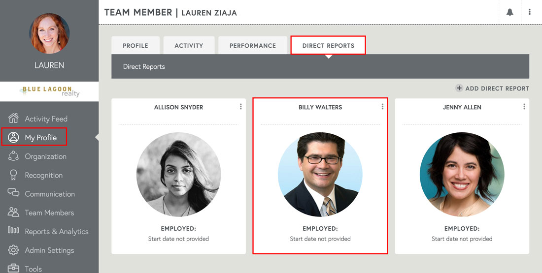 manager view of direct reports in free employee review software