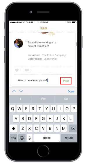 posting a comment on employee engagement mobile app