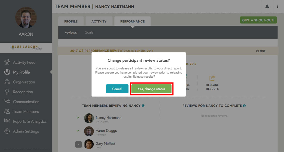 changing participant review status on free performance management software