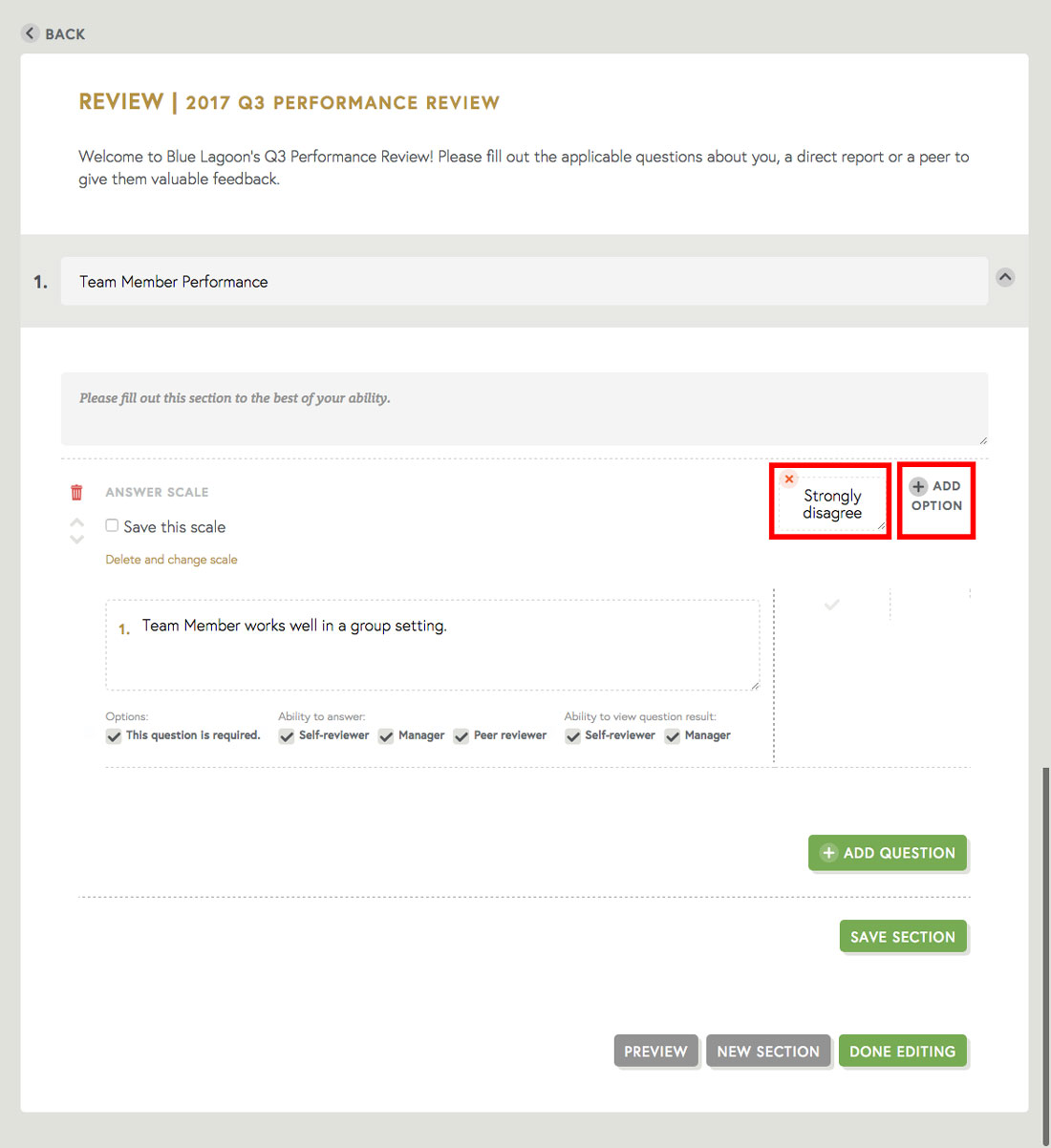 free employee performance review template creating using scale questions