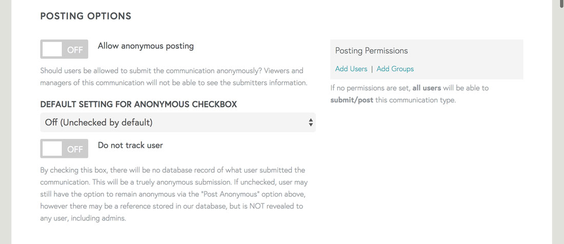 choose posting permissions for employee communication