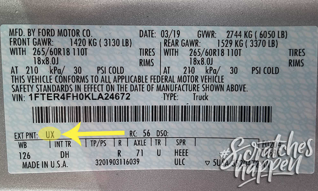 Ford sample paint code label.png