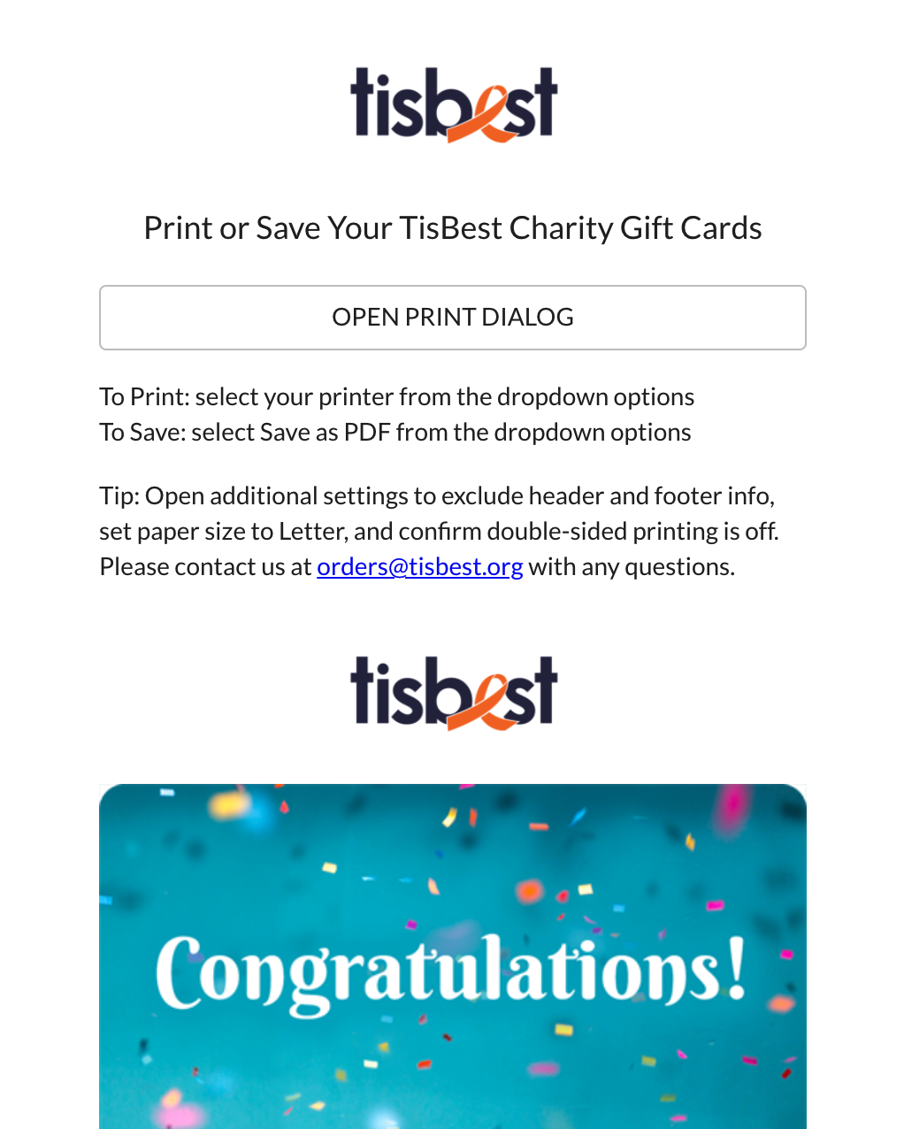 Print or Save screen example