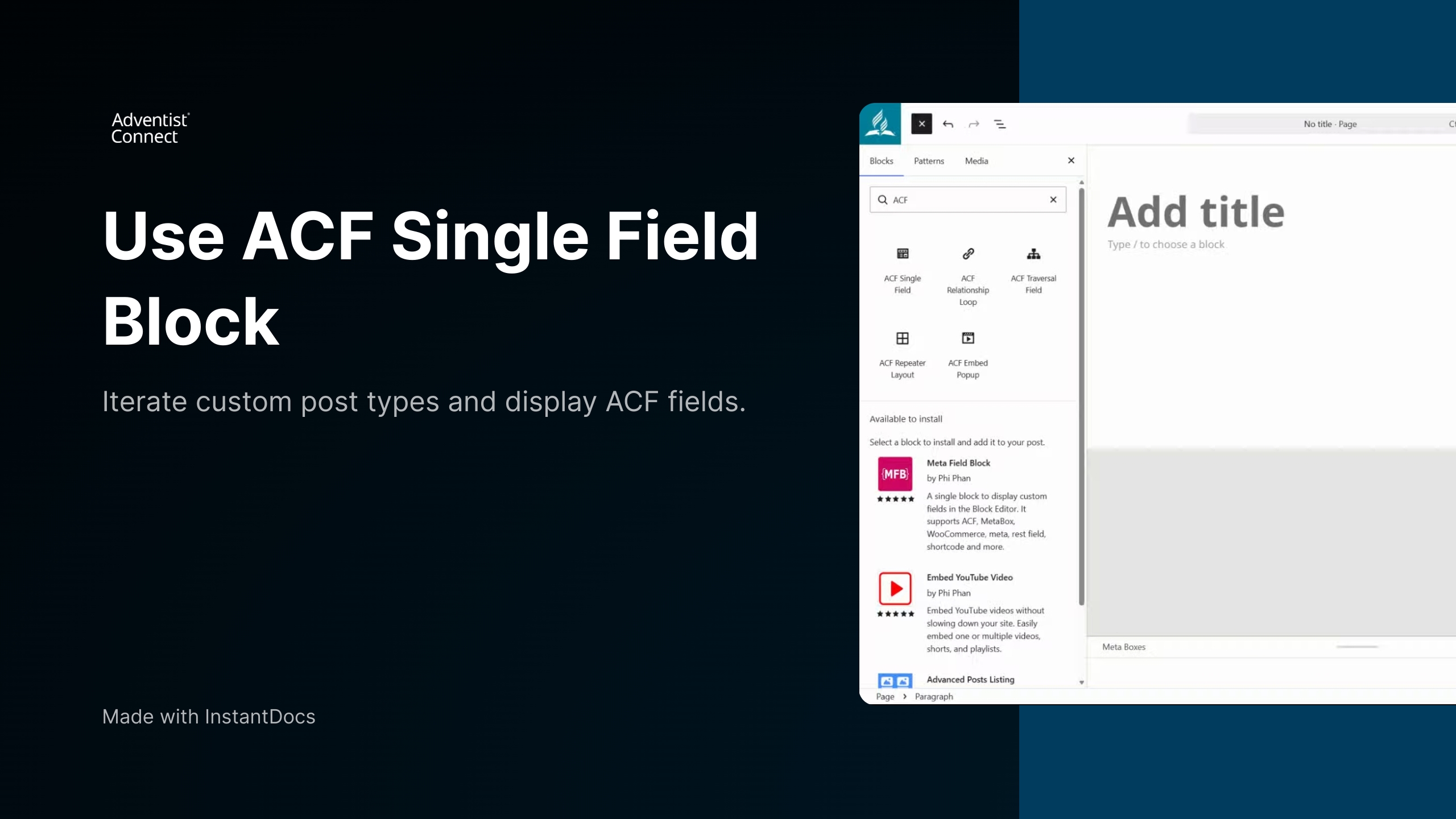 Use ACF Single Field Block