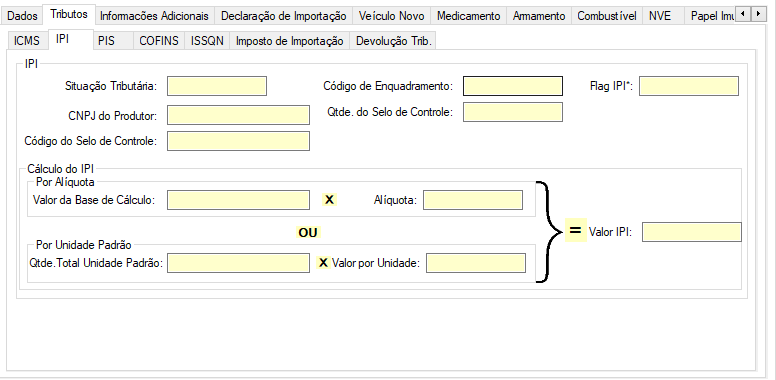 Aba produtos-tributos-ipi