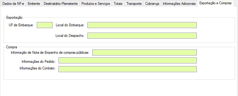 Aba exportacao e compras