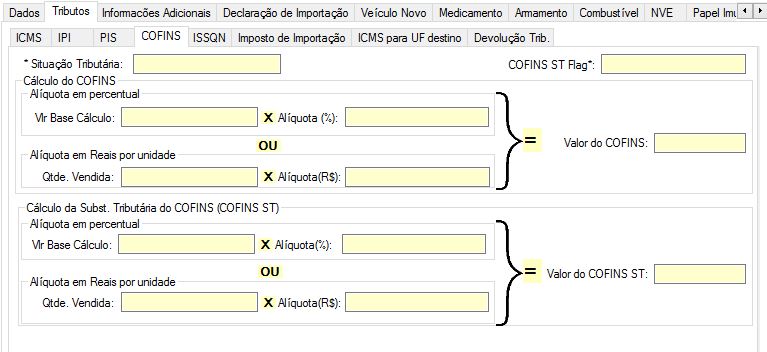 Aba produtos-Tributos-COFINS