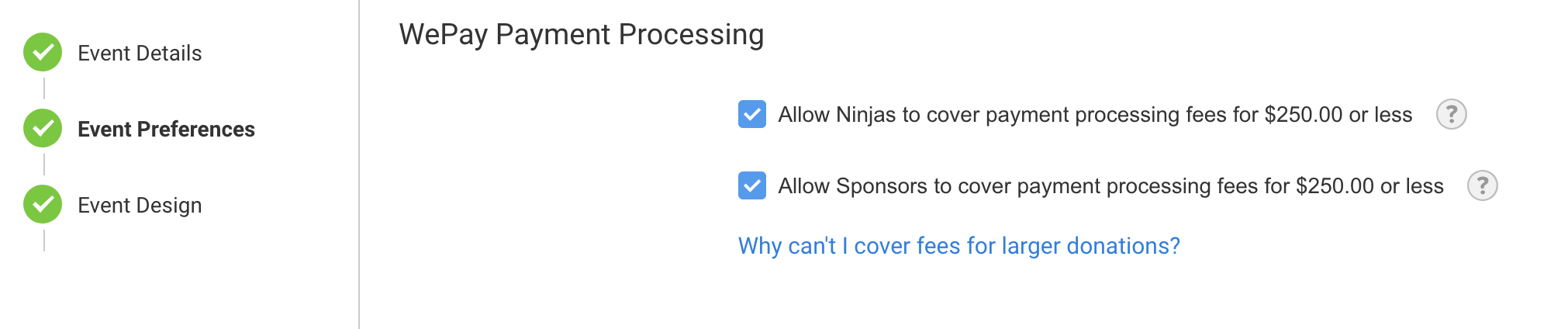 Event Preference for WePay